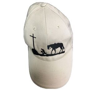 M & F Western Products Inc. Ball Cap Tan Black Embroidered Cross Horse Adjust